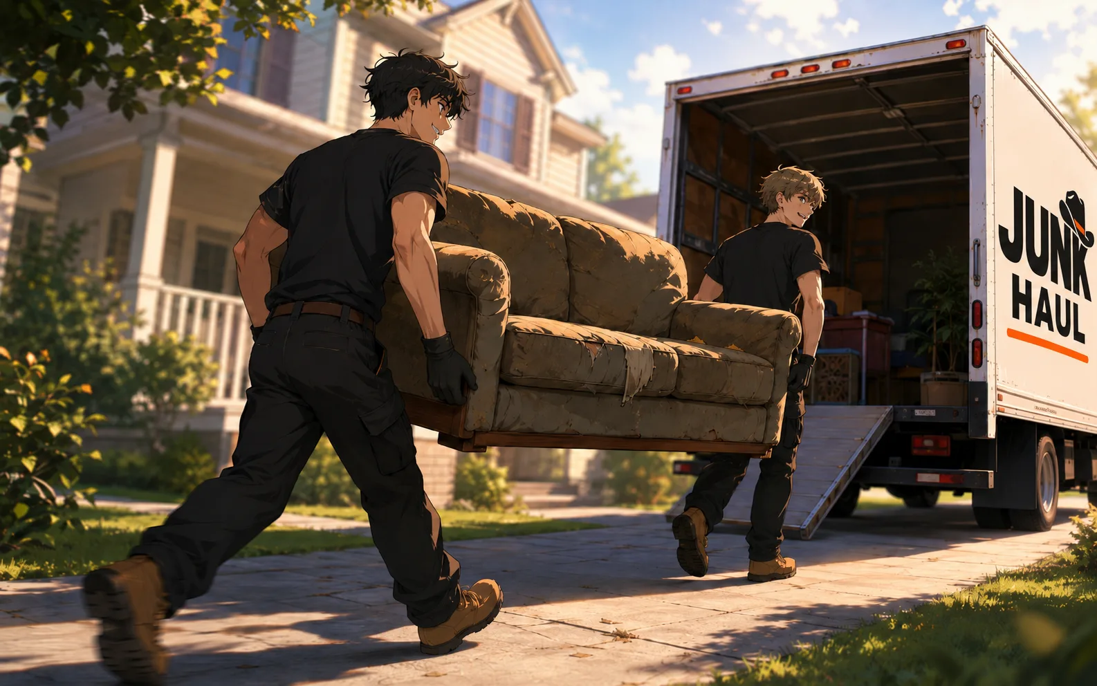 Junk Haul crew loading a couch into the truck